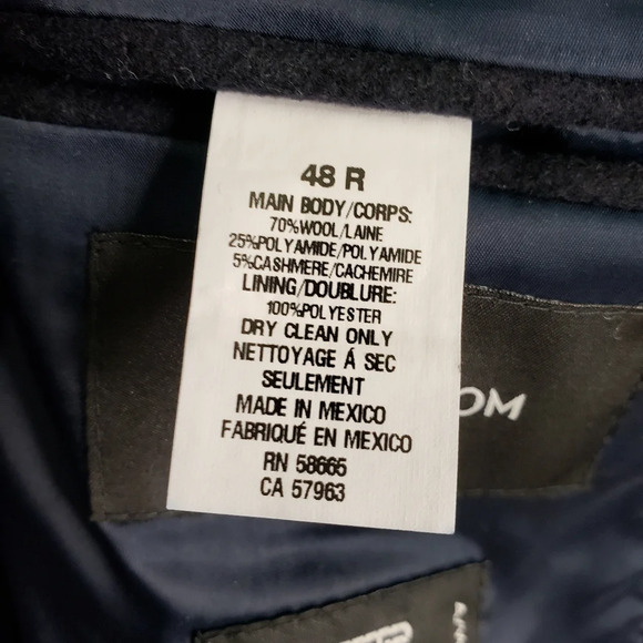 Nordstrom Mens Cashmere & Wool Navy Button Pockets Winter Coat Sz 48R. - Picture 8 of 13